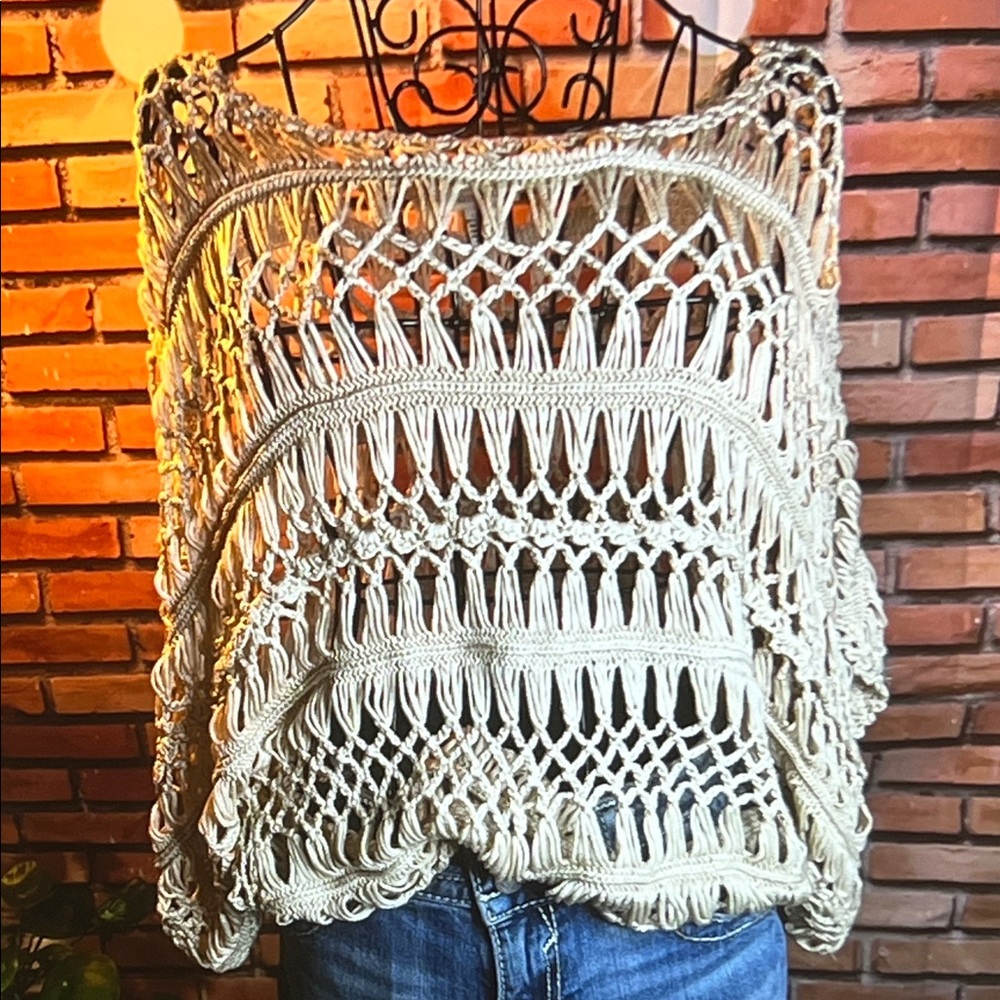 👚 Sans Soucie Crocheted Dolman Top - Oatmeal - Sz Large / E